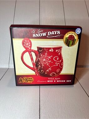 Cracker Barrel Red Ceramic Holiday Mug & Spoon Set